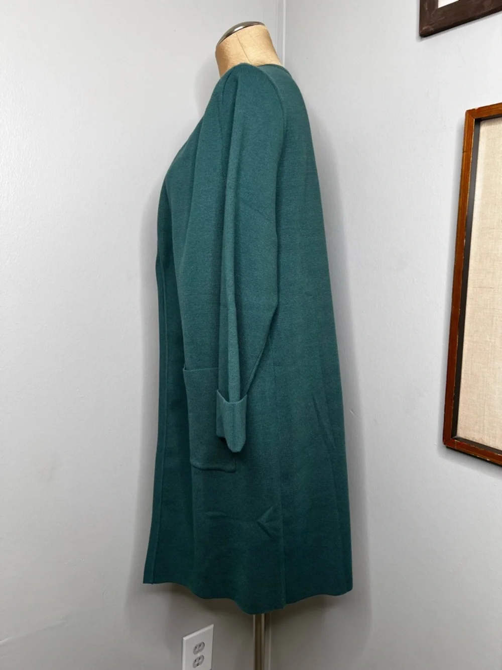 ANRABESS Long Sleeve Heavy Knit Open Front Cardigan in Emerald Green size Large